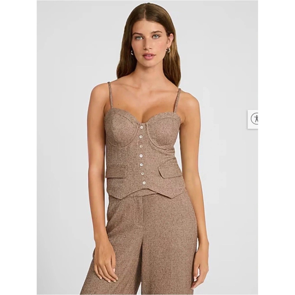 Express Herringbone Corset Top Brown Tweed Bustier Camisole NWT 10 08632170